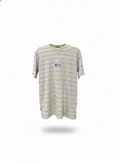 לצפייה במוצר חולצת T וינטג' פסים בצבעי פסטל (זית-לילך) יוניסקס